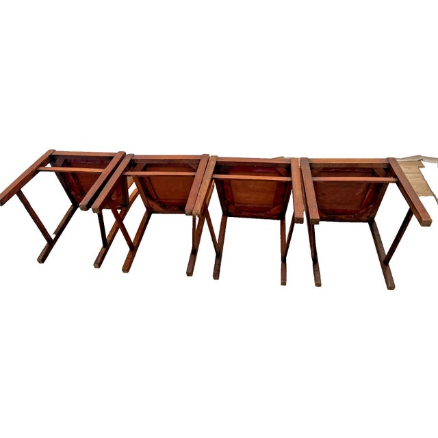 Antique Craftsman Chairs Set of Four, Spindle Back Solid Oak, Maroon Vinyl Seats For Sale - Image 10 of 10