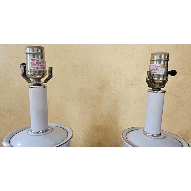 Vintage Floral Ceramic Table Lamps Pair W/ Gold Trim, Hand Painted, Pleated Shades, Hollywood Regency Cottage Decor For Sale - Image 13 of 18