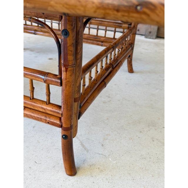 1960s Restored Mid-Century Brighton Pavilion Style Scorched Bamboo 42" Coffee Table For Sale - Image 5 of 12