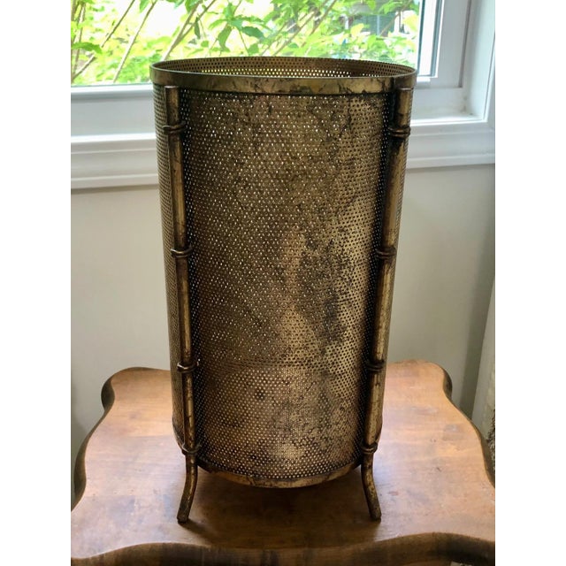 Mid 20th Century Brass Mesh Metal Umbrella Stand / Wastebasket With Bamboo Legs Chairish