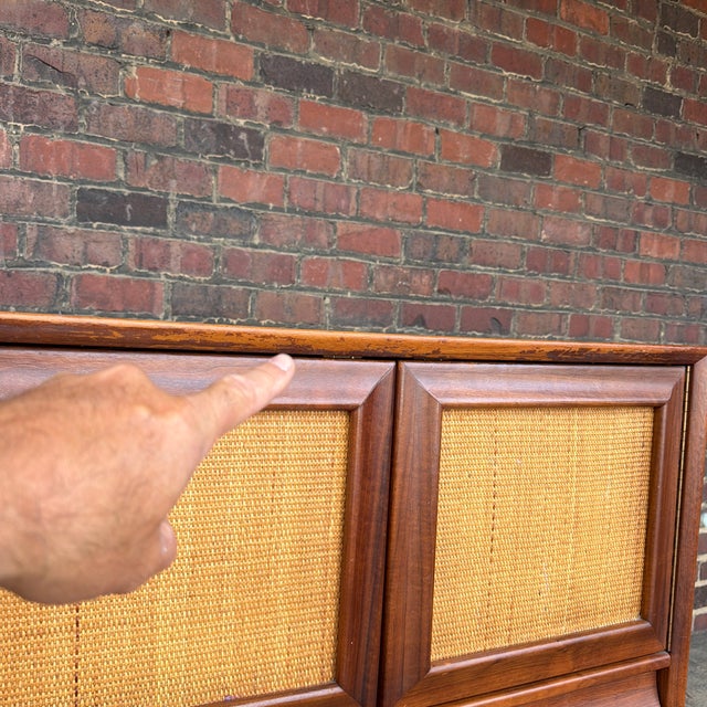 Wood American of Martinsville Wonderwood Walnut & Cane Tall Chest Dresser For Sale - Image 7 of 12