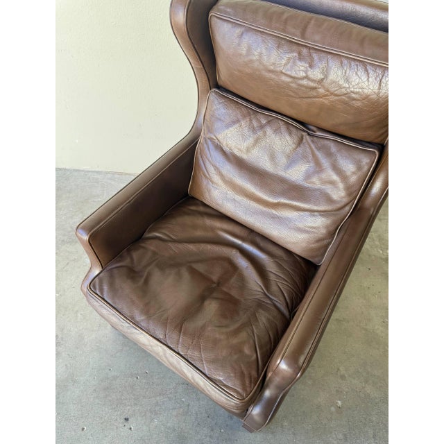 Mid Century Danish Leather Wingback Lounge Chair in the Style of Børge Mogensen 1960s For Sale - Image 9 of 10
