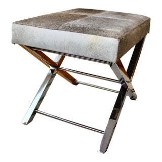 Stedman Metal Entryway Bench in Grey Hair-On-Hide For Sale