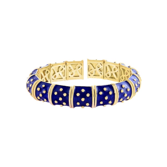 Gold Three-Piece Bangel / Cuff Set Red Green & Blue Enamel 18 Kt Gold 286 Gm, Hidalgo For Sale - Image 8 of 8