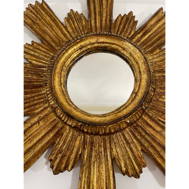 1950s 1950s Italian 14.5" Giltwood Sunburst Wall Mirror For Sale - Image 5 of 18