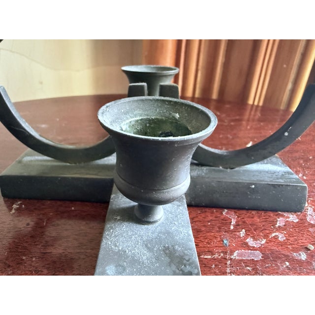 1950s Mid Century Candelabra Pineapple Lotus Hollywood Regency Bronze Tone Metal For Sale - Image 5 of 9