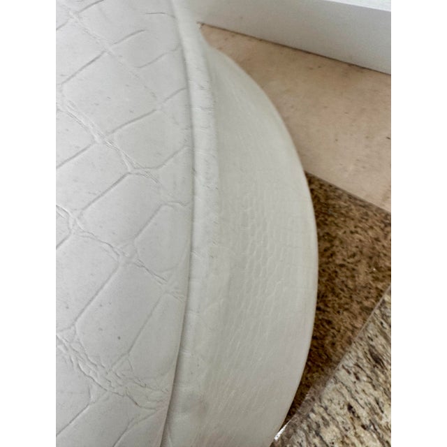 White Vintage White Faux Alligator Round Ottoman With Chrome Plinth Base For Sale - Image 8 of 10