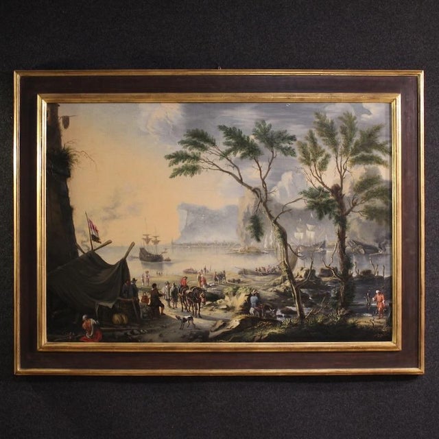 Flemish Artist, Landscape with Sailing Ships, 1650, Oil Painting on Canvas, Framed For Sale - Image 16 of 16