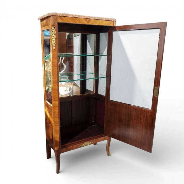 Wood Antique Louis XVI Style Mirrored Vitrine Display Cabinet For Sale - Image 7 of 8