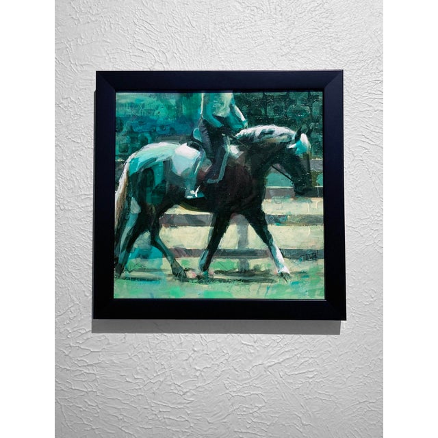 Contemporary Balanced Carriage by Tracy Wall | Oil on Panel Horse and rider in motion on a grassy field. For Sale - Image 3 of 4