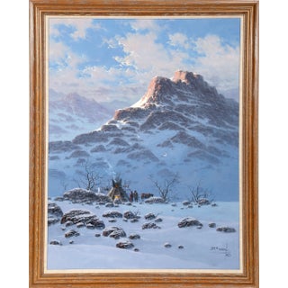 Jorge Braun Tarallo, Native American Family in Winter, Oil on Canvas, Signed l.r. For Sale