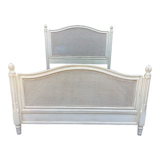 Vintage Redford House Double-Caned White Queen Bed-Frame For Sale