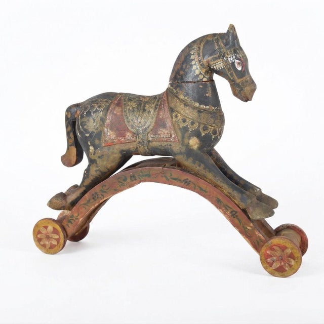 Indian Artist, Horse on Wheels, 19th Century, Hand-Carved and Painted Wood For Sale - Image 12 of 12