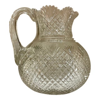 Antique Late 19th Century American Brilliant Glass Cut Crystal Water Pitcher for the Dining Table or Bar For Sale