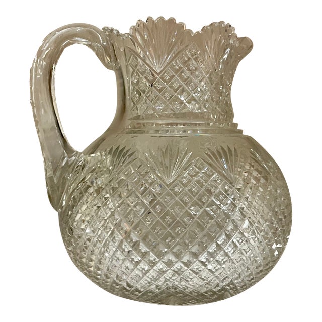 Antique Late 19th Century American Brilliant Glass Cut Crystal Water Pitcher for the Dining Table or Bar For Sale