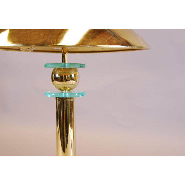 1990s Brass Mushroom Table Lamp with Glass Ring Details, 1990s For Sale - Image 5 of 10
