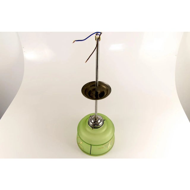 Art Deco French Green Glass Ceiling Lamp, 1930s For Sale - Image 6 of 18