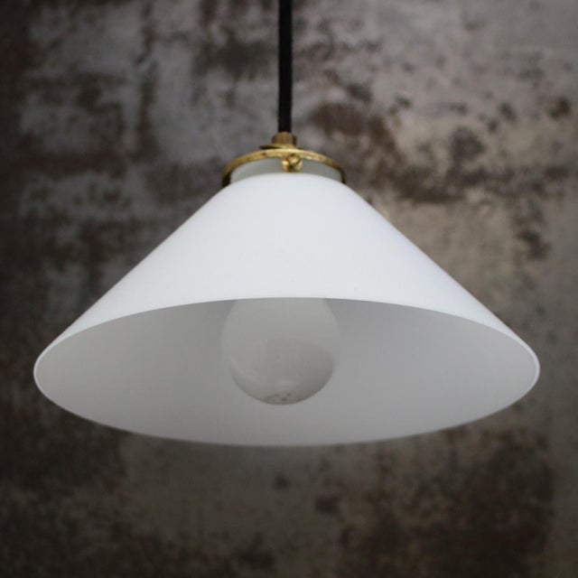 French White Mat Opaline Glass and Brass Pendant Light For Sale - Image 6 of 9