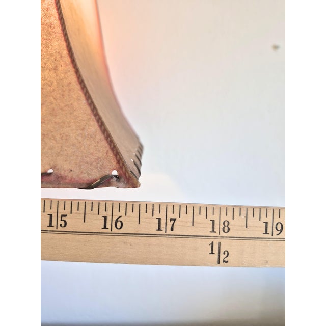 Vintage Mid Century Boho Chic Rattan Lamp With Rawhide Whipstitch Shade 1940's Large Cabin Old Florida Cottage Boho For Sale - Image 10 of 11