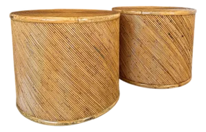 Mid-20th Century Organic Modern Refinished Pencil Rattan Drum Side Tables by Maitland-Smith-Pair