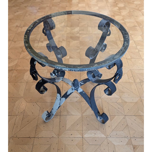 Vintage Distressed Wrought Iron & Glass Garden Side Table For Sale - Image 9 of 9