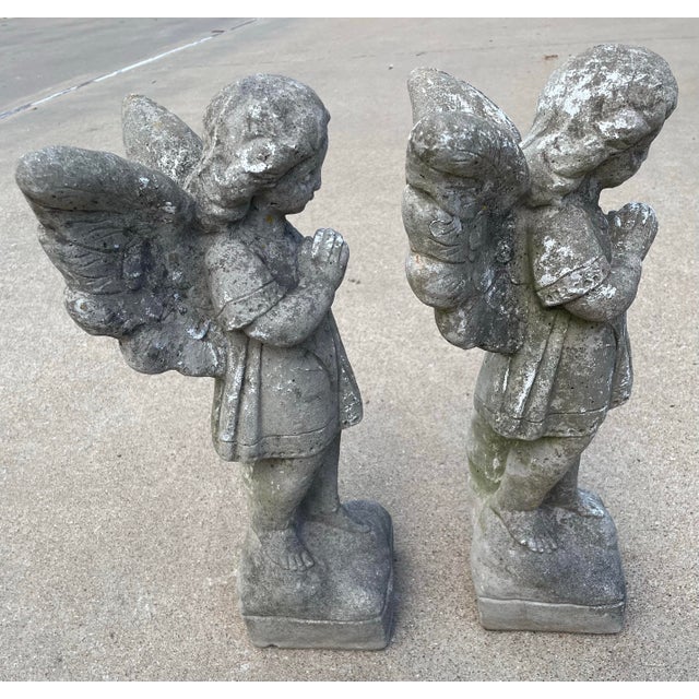 2000 - 2009 Vintage Aged Concrete Angels - A Pair For Sale - Image 5 of 9