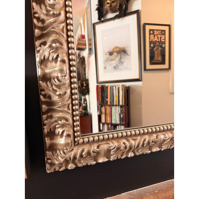 Mid 20th Century Italian Regency Silver Gilt Carved Wood Large Mantle Mirror For Sale - Image 5 of 5