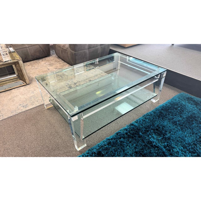 Two-Tier Lucite and Glass Coffee Table For Sale In Miami - Image 6 of 14