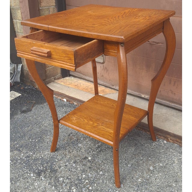 Wood Late 19th Century Victorian Arts and Crafts Oak Two-Tier Single Drawer Side Table For Sale - Image 7 of 12