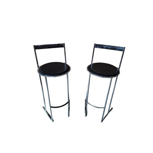 Vintage Stools in Chrome and Leather, 1970s, Set of 2 For Sale - Image 3 of 9