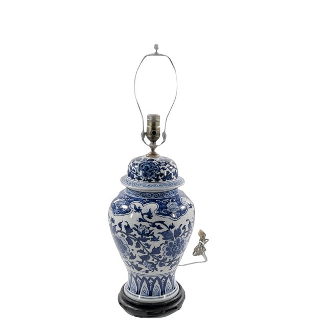 Asian Blue and White Porcelain Jar Mounted Lamp For Sale - Image 3 of 5