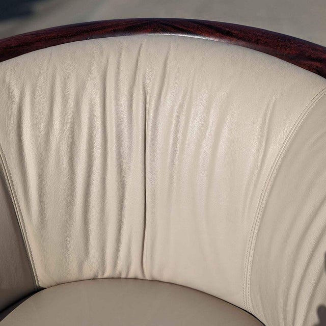 1970s Ekornes Rosewood and Cream Leather Barrel Armchair For Sale - Image 10 of 17
