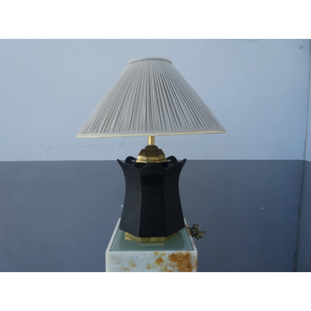 Wonderful 70's Brass and Black Ceramic Decorator Accent Lamp sold as found in vintage condition showing normal signs of...