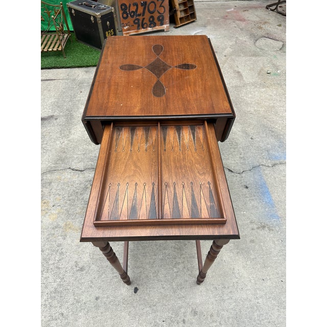 Mid-Century Modern Pair of 1970s Wooden Carved Nesting Game Tables With Flip-Up Sides For Sale - Image 3 of 12