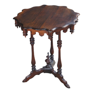 Antique Walnut Gothic Revival Scalloped Parlor Pedestal Center Table Stand