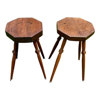 Pair of Handmade Black Walnut Seats and Mahogany Leg Primitive Stools, Circa 1860s For Sale