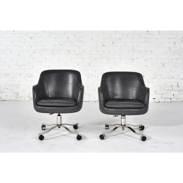 Nicos Zographos gray leather office/desk chair, 1980's. Original slate gray color leather.