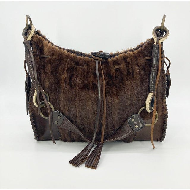 Metal Mid 20th Century Dolce and Gabbana Brown Mink Fur Shoulder Bag For Sale - Image 7 of 11