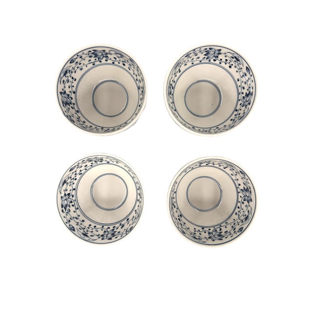 Ceramic Set of 4 Bat Trang Vietnamese Ceramic Multipurpose Bowls With Hand Painted Blue & White Lotus Motif For Sale - Image 7 of 8
