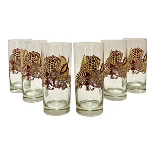 1970s Vintage Toscany Nautical Seashell Motif Glasses- Set of 6 For Sale