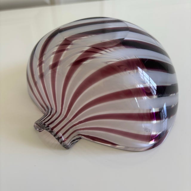Vintage Italian Murano Art Glass Purple Candy Stripe Dish Bowl For Sale - Image 10 of 10