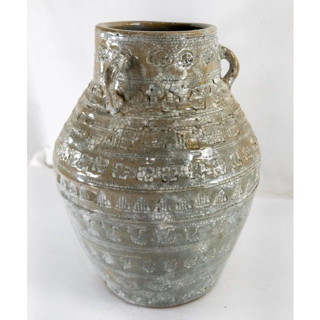 19th Century Korean Gray Ge-Yao Type Crackle Vase With Impressed Cranes For Sale - Image 13 of 13