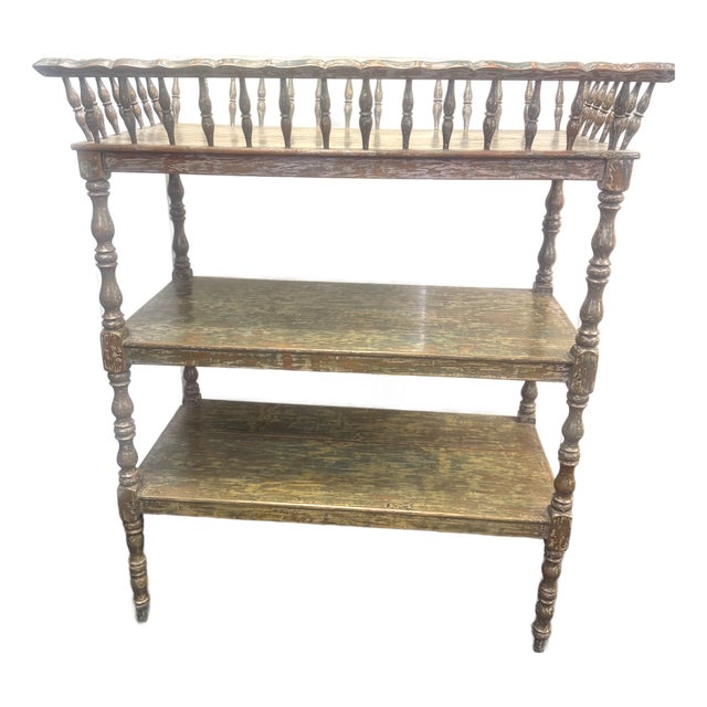 Charming Antique 19th Century English Etagere With Worn Painted Finish For Sale