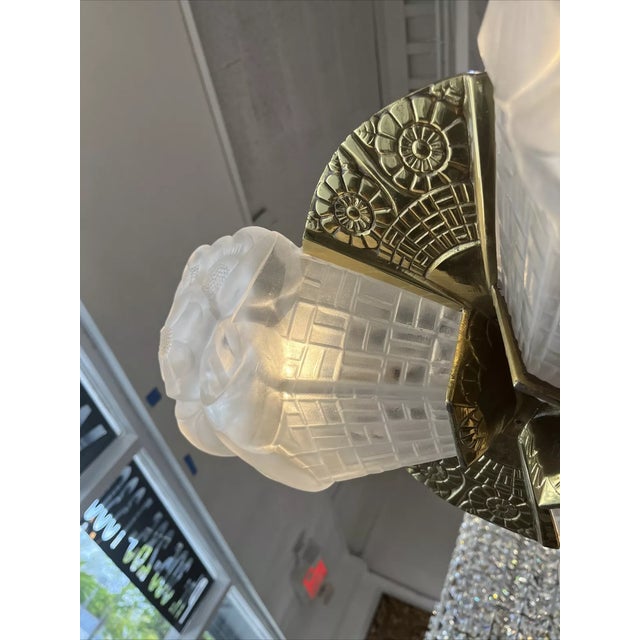 Emile Galle Early 20th Century Emile Galle French Art Deco Frosted Art Glass Chandelier For Sale - Image 4 of 12