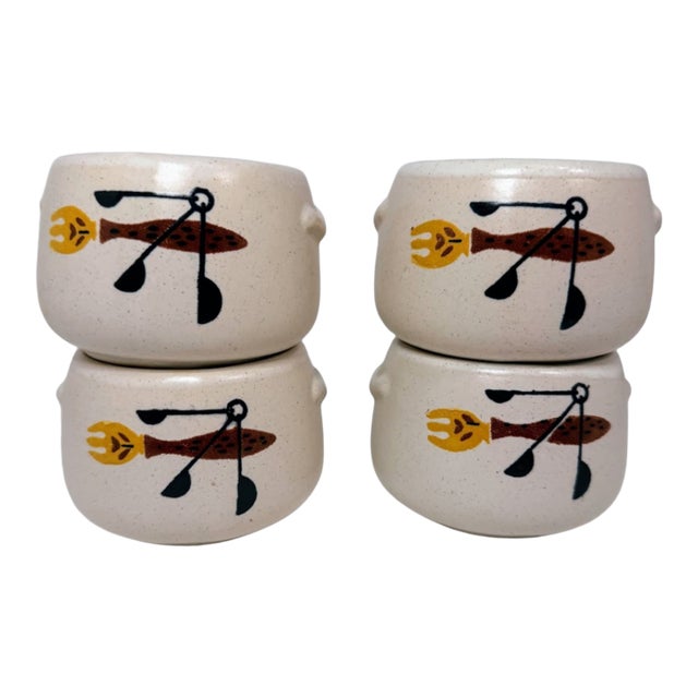 Vintage Mid Century Modern West Bend Speckled Stoneware Bean Pots - Set of 4 For Sale