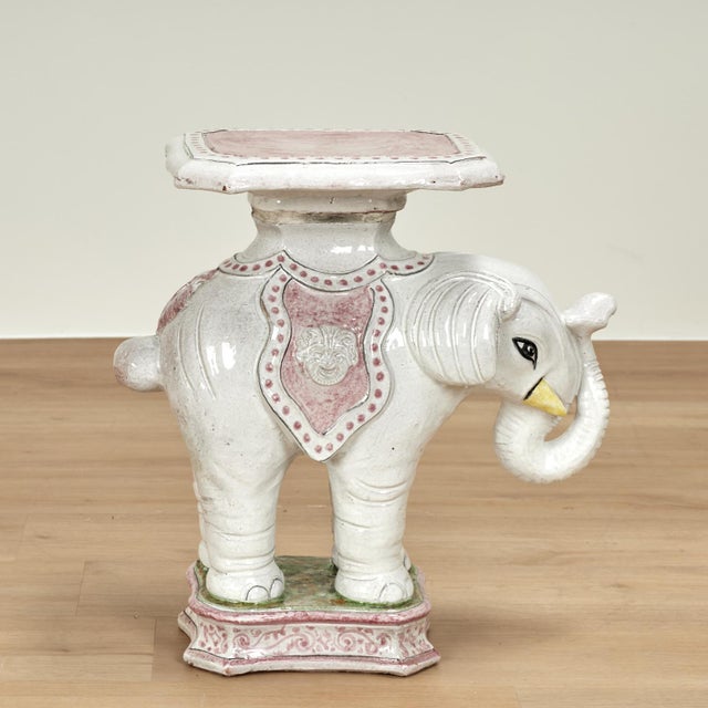 1970s Vintage Italian Glazed Terra Cotta Elephant Stand For Sale - Image 5 of 12