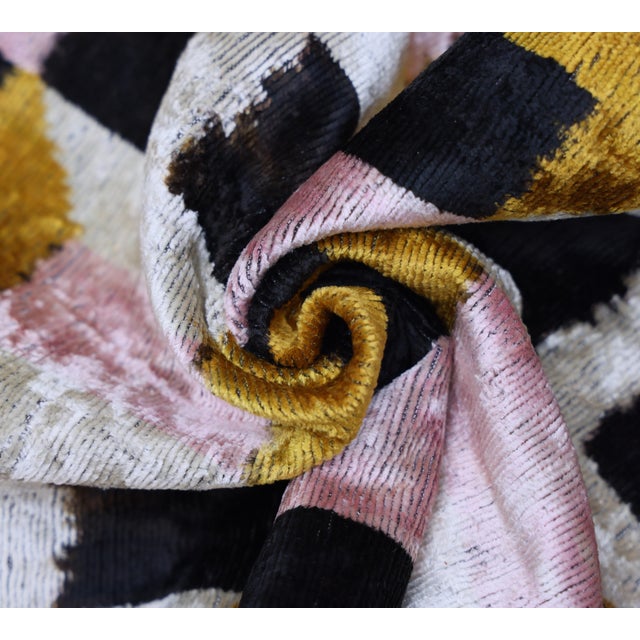 Textile Geometric Silk Velvet Throw Pillow 16x16 | Handmade Art Deco Accent For Sale - Image 7 of 8