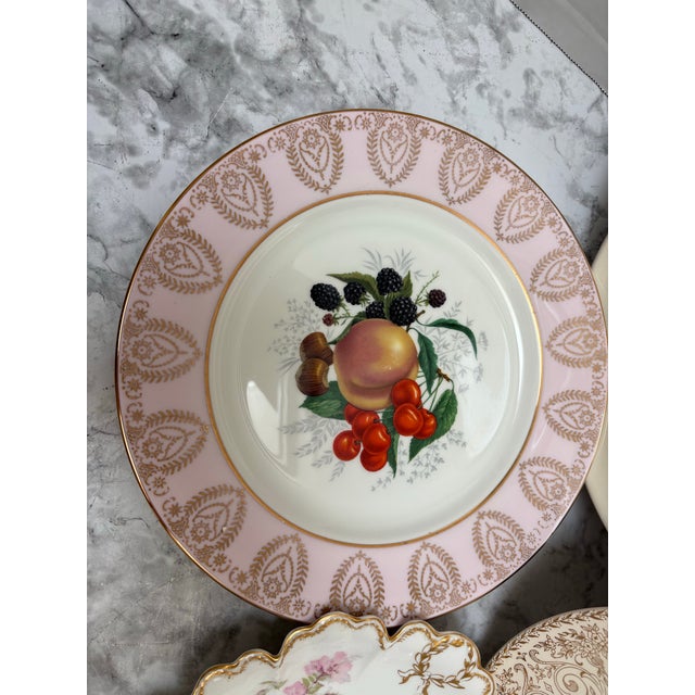 1950s Vintage Mixed Fruit & Floral Mixed Porcelain Ceramic Plates-Set of Four For Sale - Image 5 of 12