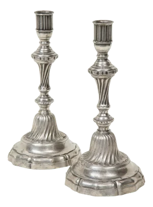 Louis XIV Period Pewter Candlesticks - a Pair