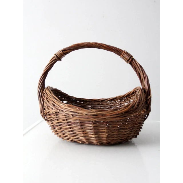 Mid 20th Century Vintage Wicker Harvest Basket For Sale - Image 5 of 12